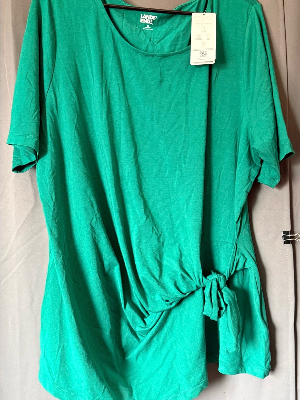 Lands' End Emerald Green Short-Sleeve Tie-Front Tee 2X